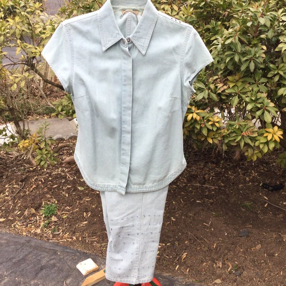 I,e, Petite Light Blue Denim Shirt-Jean Set